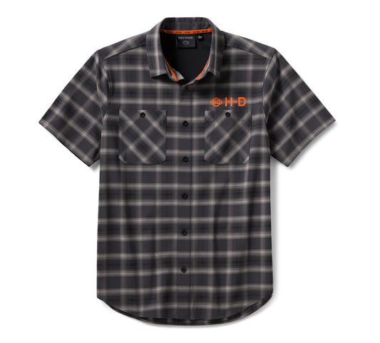 Harley-Davidson® Men's H-D TECH Vented Stretch Comfort Shirt - Plaid - Asphalt & Harley Black