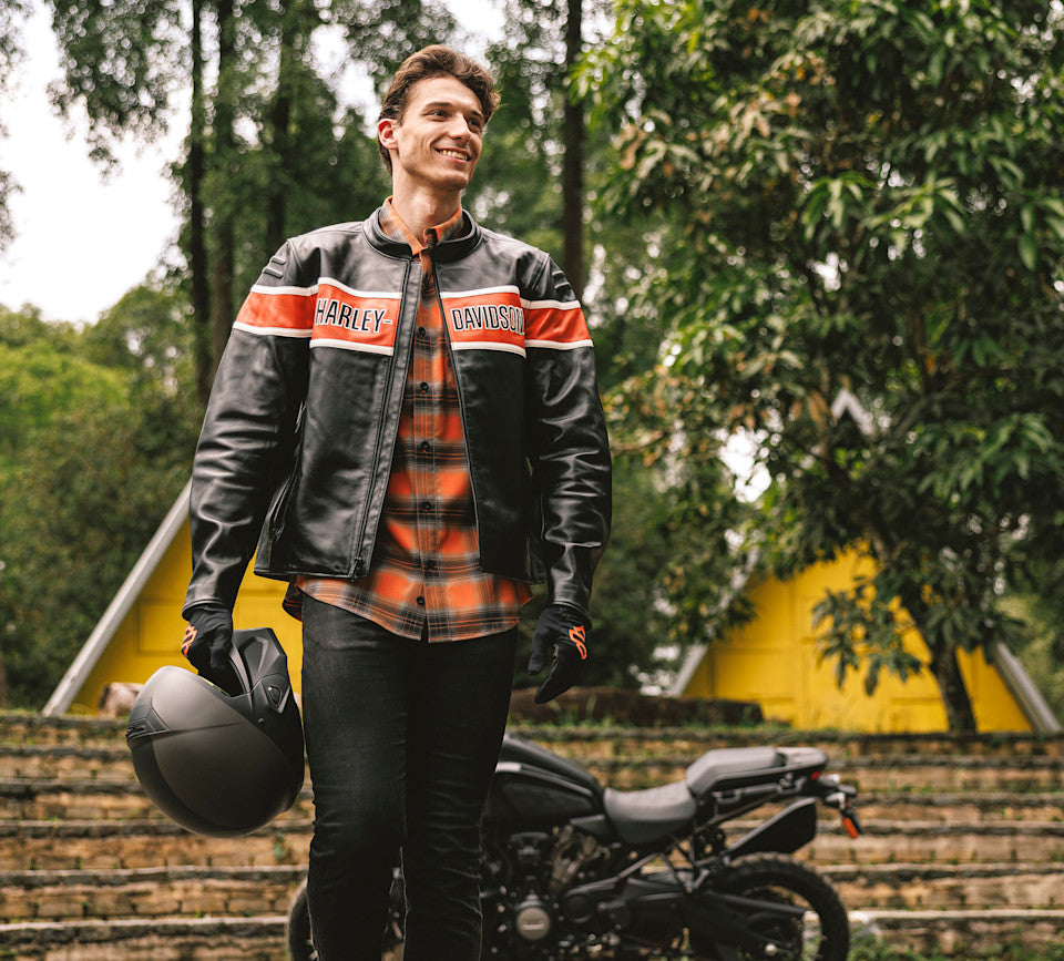 Harley-Davidson® Men's H-D TECH Vented Stretch Comfort Shirt - Plaid - Harley Orange & Harley Black