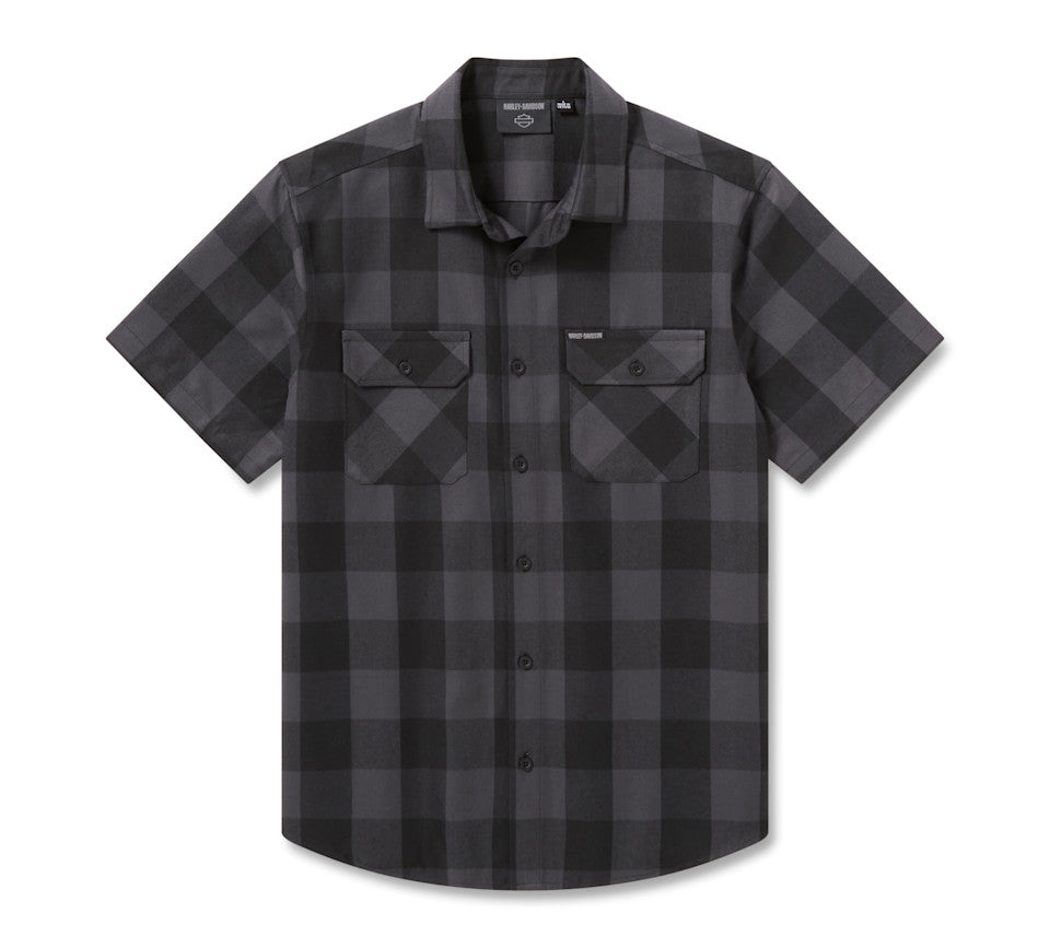 Harley-Davidson® Men's H-D Standard Short Sleeve Plaid Shirt - Asphalt Harley Black Heather
