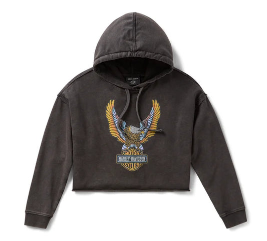 Harley-Davidson® Women's Neon Eagle Cropped Pullover Hoodie - Harley Black