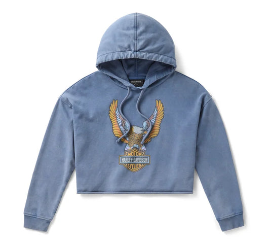 Harley-Davidson® Women's Neon Eagle Cropped Pullover Hoodie - Ensign Blue
