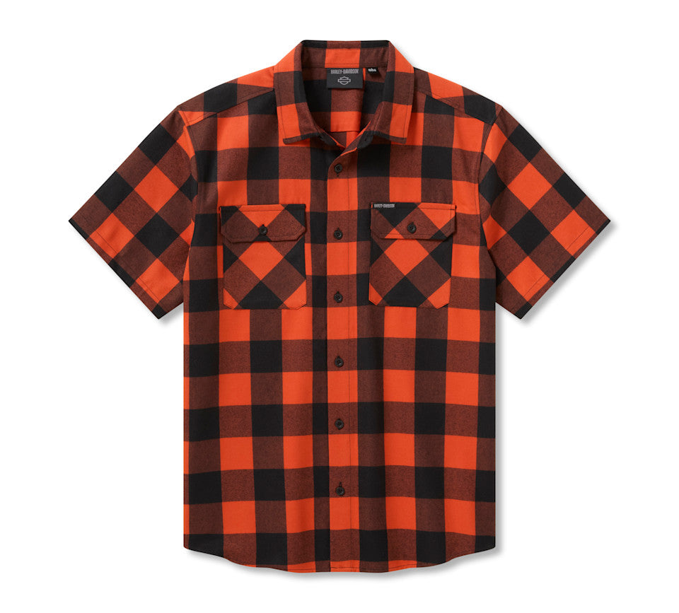 Harley-Davidson® Men's H-D Standard Short Sleeve Plaid Shirt - Harley Black & Vintage Orange