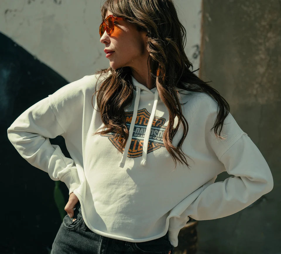 Harley-Davidson® Women's Chrome Evo Bar & Shield Cropped Pull Over Hoodie