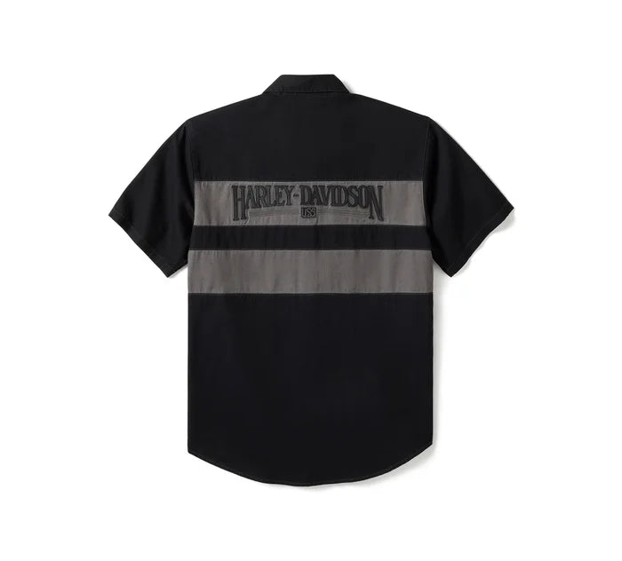 Harley-Davidson® Men's Iron Bond II Short Sleeve Button Up Shirt - Colorblock - Harley Black & Asphalt