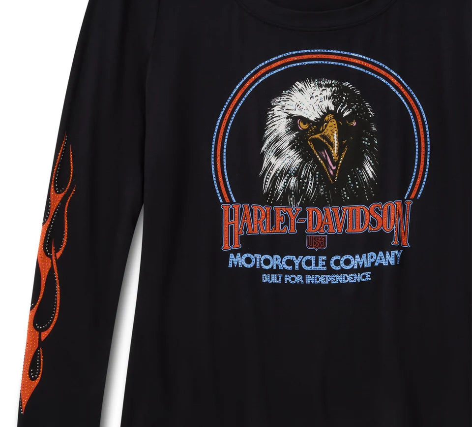 Harley-Davidson® Women's Bling Flaming Iron Eagle Long Sleeve Tee