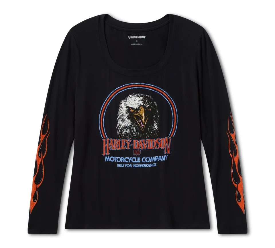 Harley-Davidson® Women's Bling Flaming Iron Eagle Long Sleeve Tee