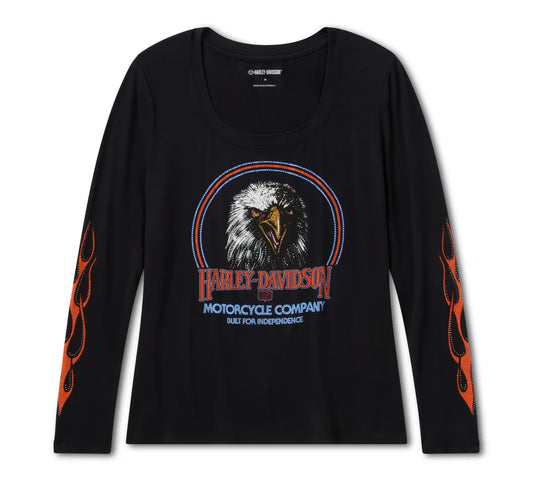 Harley-Davidson® Women's Bling Flaming Iron Eagle Long Sleeve Tee