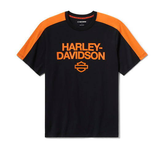 Harley-Davidson® Men's H-D® TECH Coolmax® Tee - Colorblock - Harley Black & Harley Orange