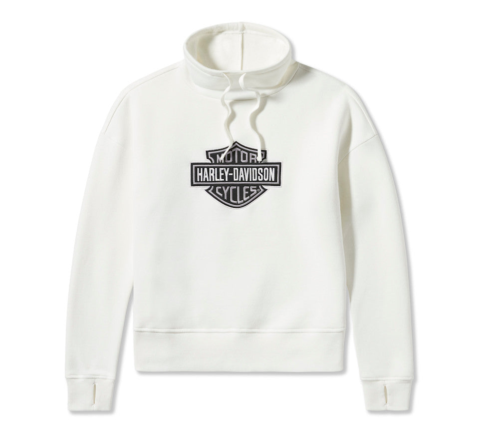 Harley-Davidson® Women's Essential Bar & Shield Funnel Neck Pullover - Cloud Dancer