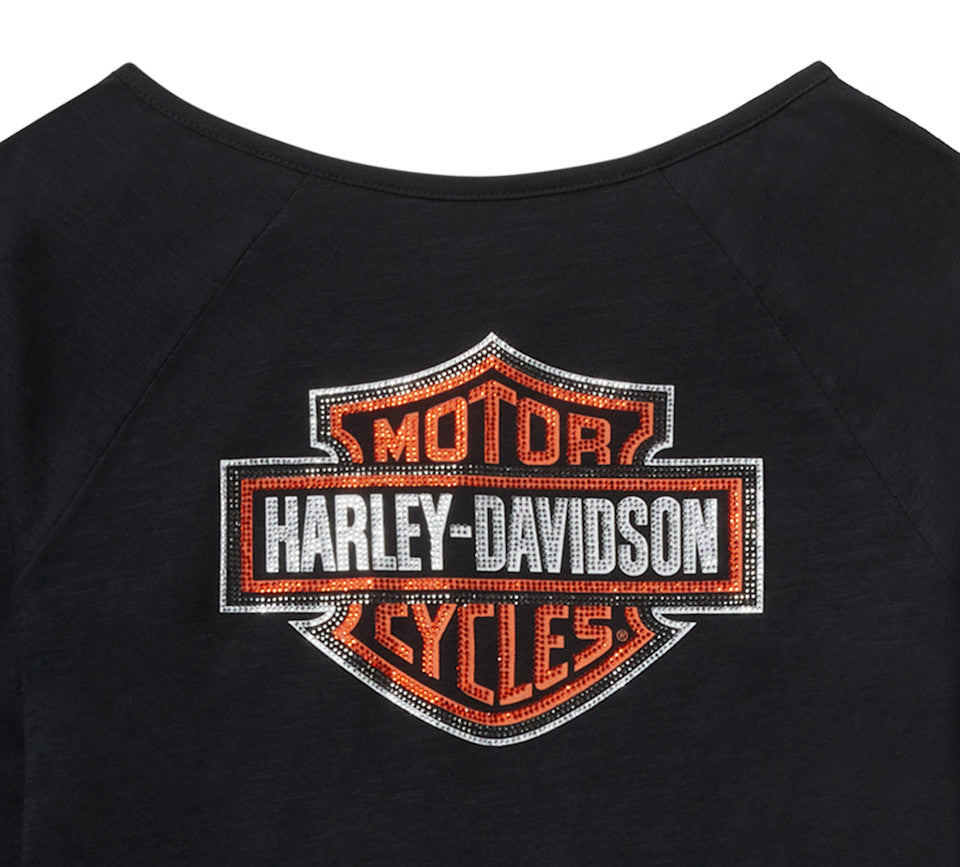 Harley-Davidson® Women's Essential Bling Keyhole Henley - Black