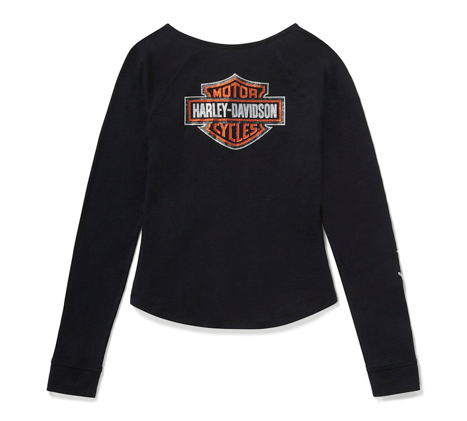 Harley-Davidson® Women's Essential Bling Keyhole Henley - Black