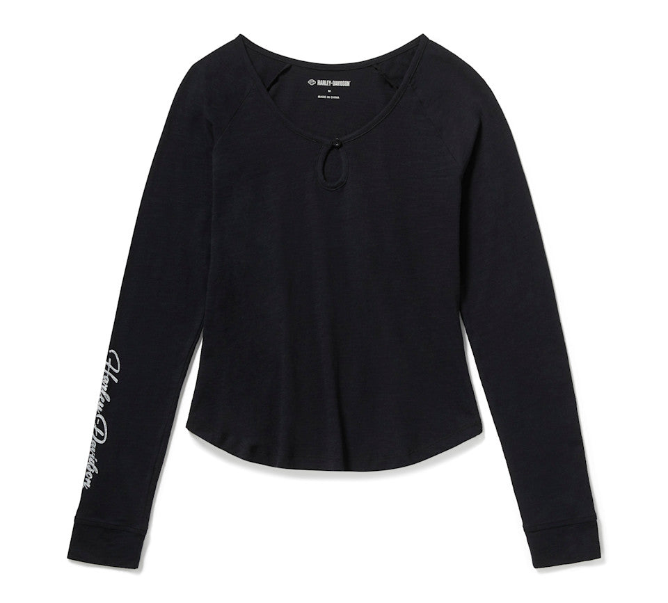 Harley-Davidson® Women's Essential Bling Keyhole Henley - Black