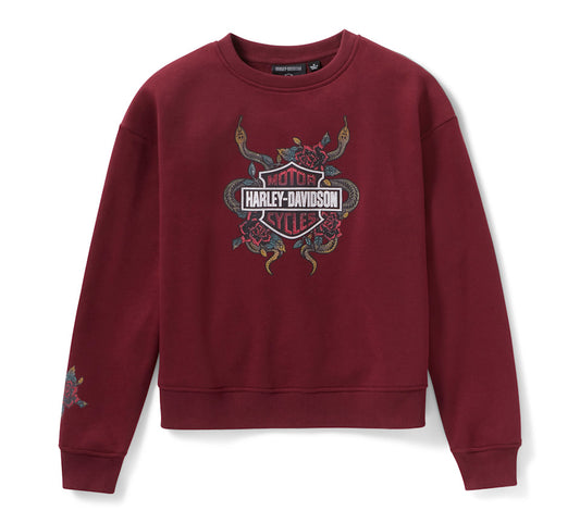 Harley-Davidson® Women's Serpent Rose Bling Fleece - Maroon Banner