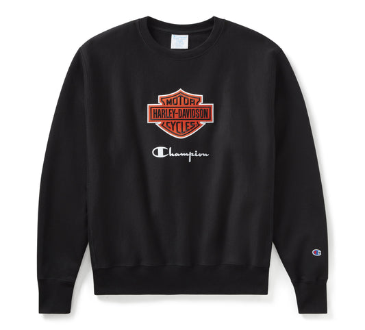 Harley-Davidson® Champion x Harley-Davidson Fanatic Crew Neck Sweatshirt - Black & Orange Champion