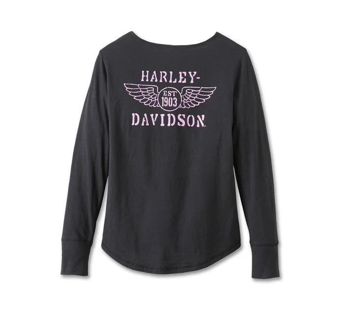Harley Davidson® Womens Hero Long Sleeve Knit Top Black Beauty Gasoline Alley Harley Davidson® 