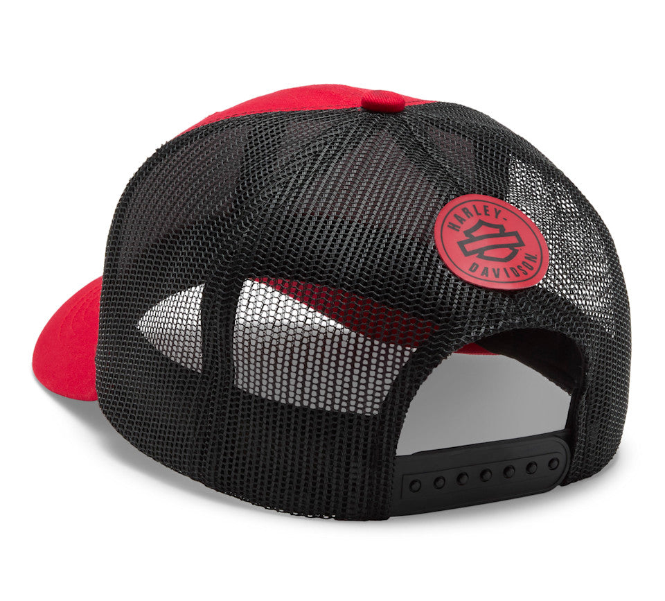 Harley-Davidson® Men's Logo Colorblock Adjustable Trucker Cap - Hot Rod Red