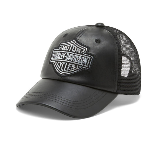 Harley-Davidson® Women's Bling Bar & Shield Leather Trucker Cap