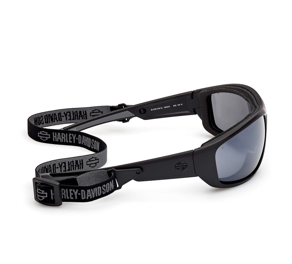 Harley-Davidson® Men's Blaze Ace 2.0 Sunglasses w/ Headstrap - Matte Black Frames - Silver Mirror Lens