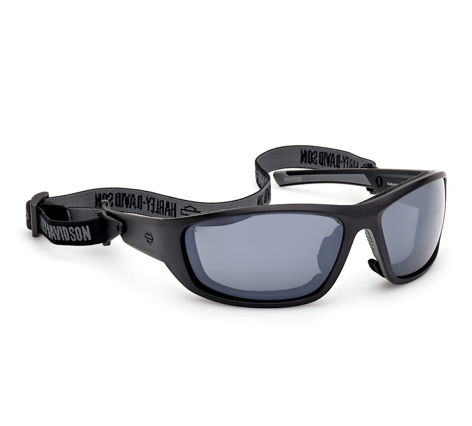 Harley-Davidson® Men's Blaze Ace 2.0 Sunglasses w/ Headstrap - Matte Black Frames - Silver Mirror Lens