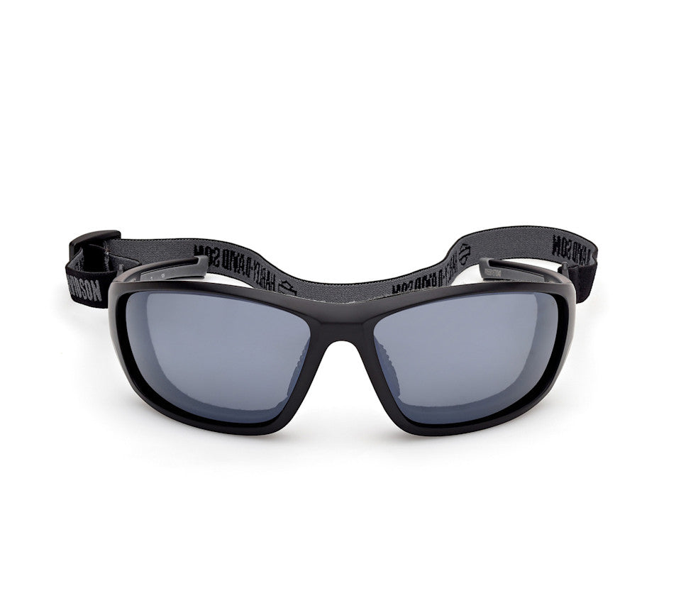 Harley-Davidson® Men's Blaze Ace 2.0 Sunglasses w/ Headstrap - Matte Black Frames - Silver Mirror Lens