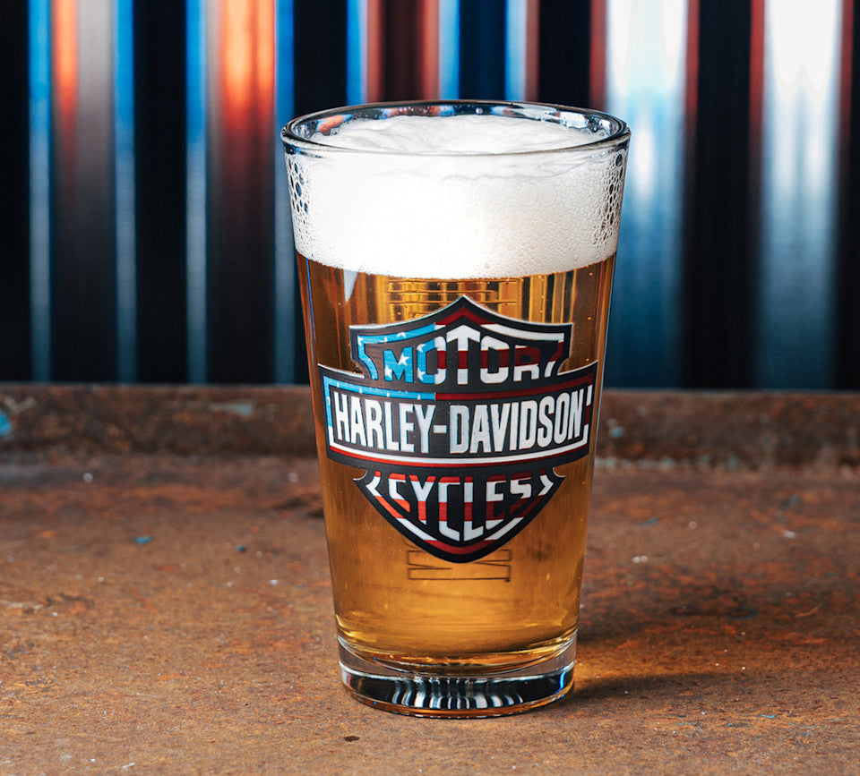 Harley-Davidson® Americana Two-Sided Patriotic Bar & Shield Pint Glass