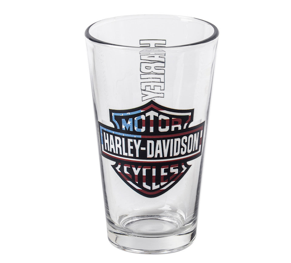 Harley-Davidson® Americana Two-Sided Patriotic Bar & Shield Pint Glass