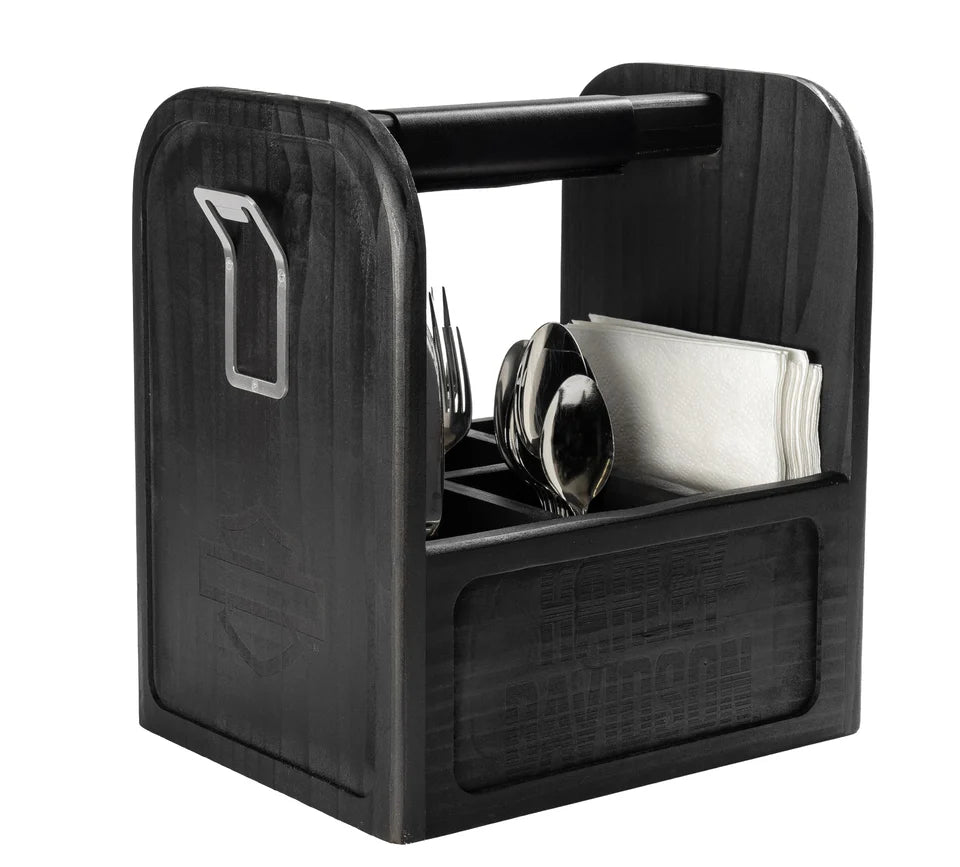 Harley-Davidson® Open Bar & Shield Wooden Picnic Caddy w/ Dividers