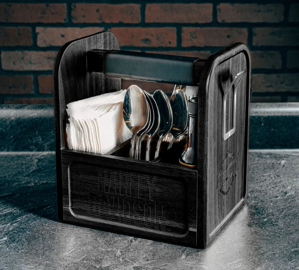 Harley-Davidson® Open Bar & Shield Wooden Picnic Caddy w/ Dividers
