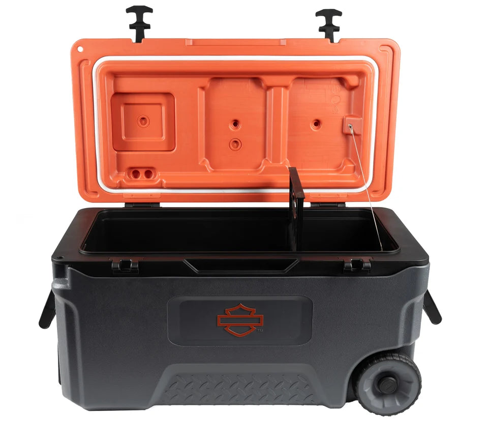 Harley-Davidson® 52 Qt. Bar & Shield Fully Insulated Wheeled Cooler - Gray & Orange