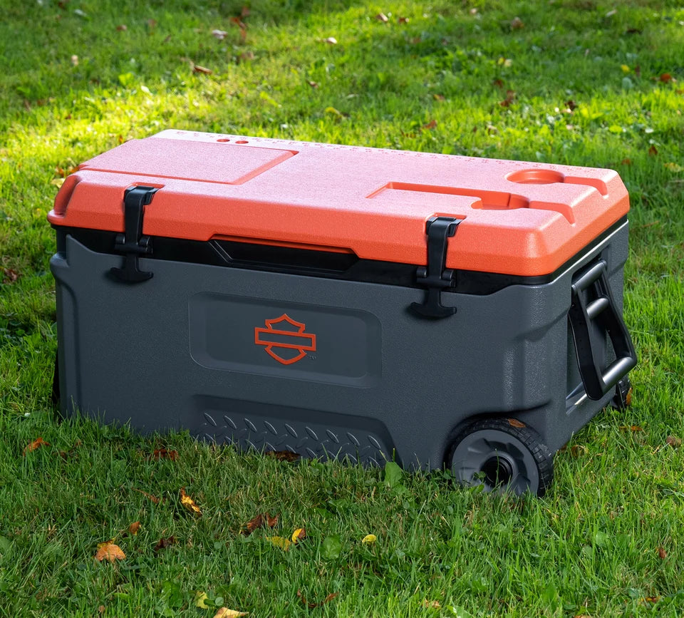 Harley-Davidson® 52 Qt. Bar & Shield Fully Insulated Wheeled Cooler - Gray & Orange