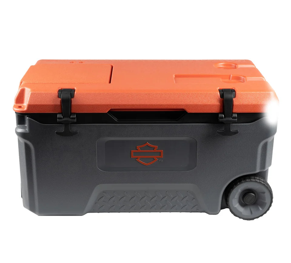 Harley-Davidson® 52 Qt. Bar & Shield Fully Insulated Wheeled Cooler - Gray & Orange