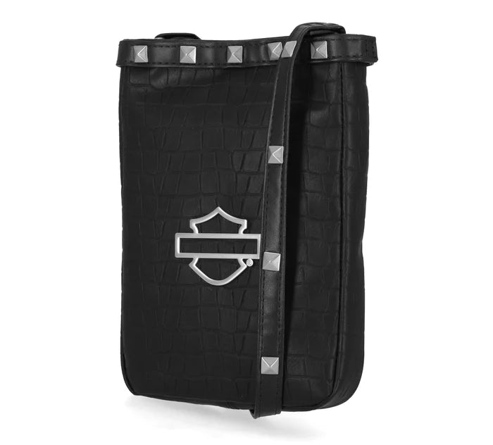 Harley-Davidson® Croco Stud Crossbody Bag - Black
