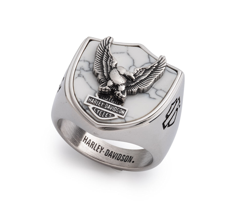 Harley-Davidson® Men's White Howlite Flying Eagle Ring