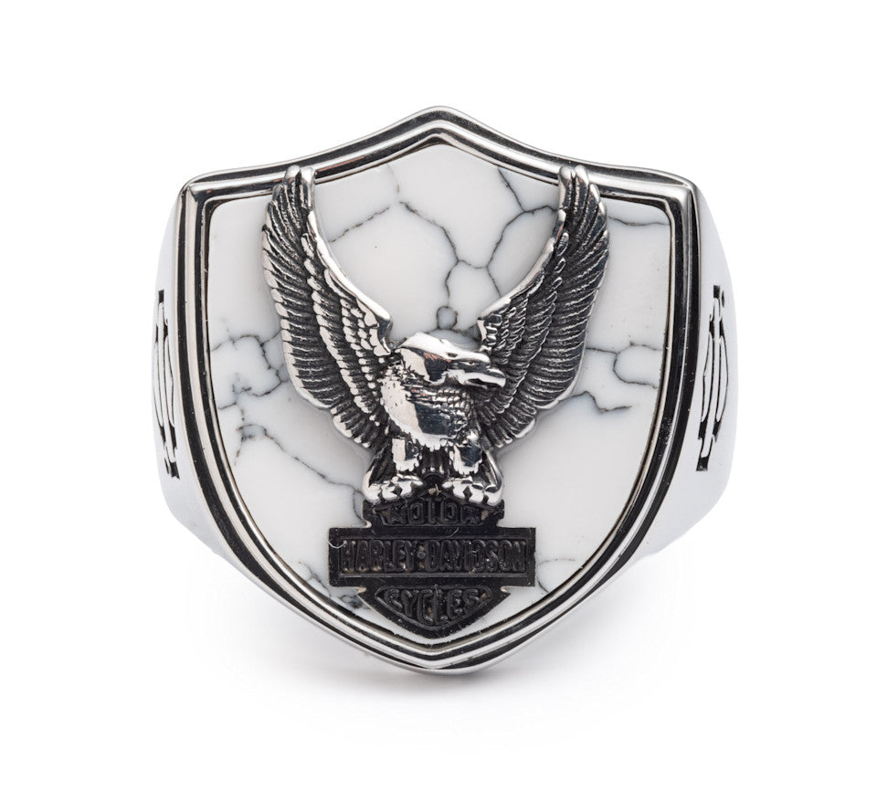 Harley-Davidson® Men's White Howlite Flying Eagle Ring