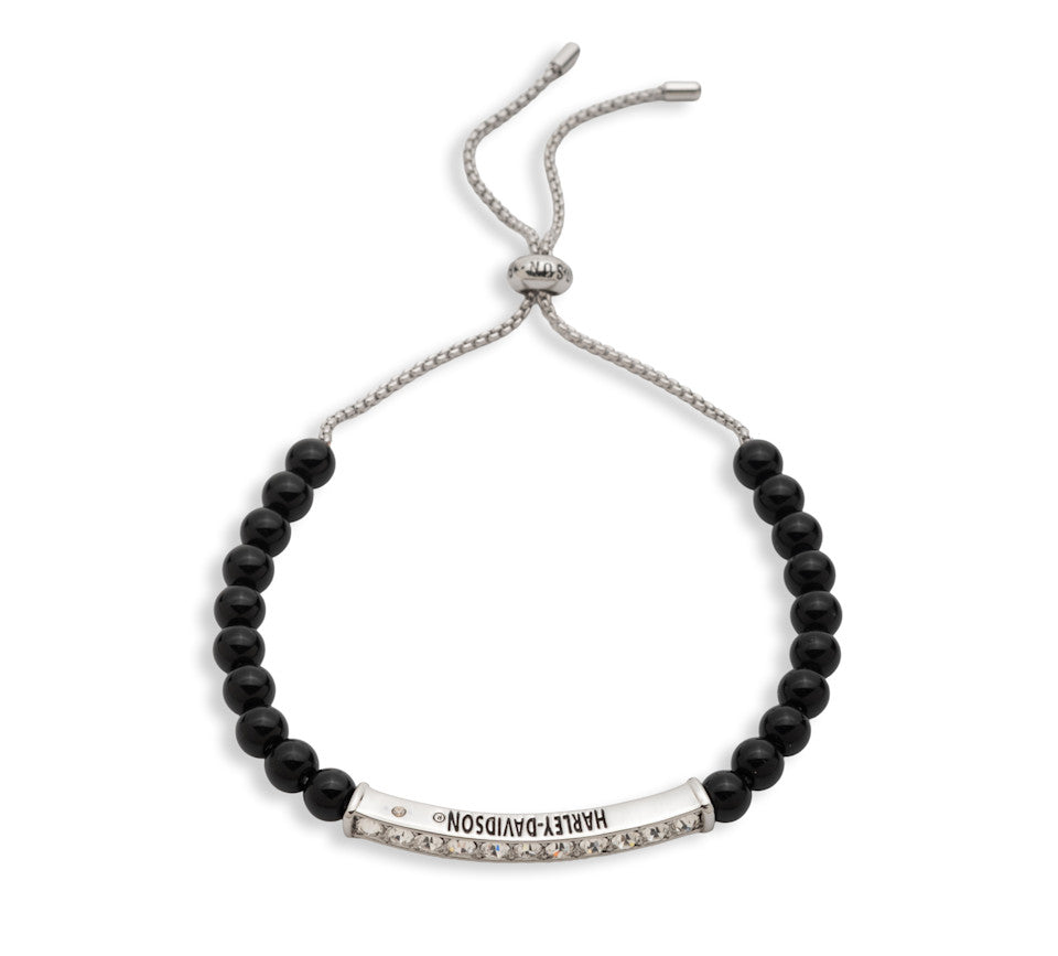 Harley-Davidson® Women's Onyx Harley-Davidson Logo Bar Beaded Slider Bracelet