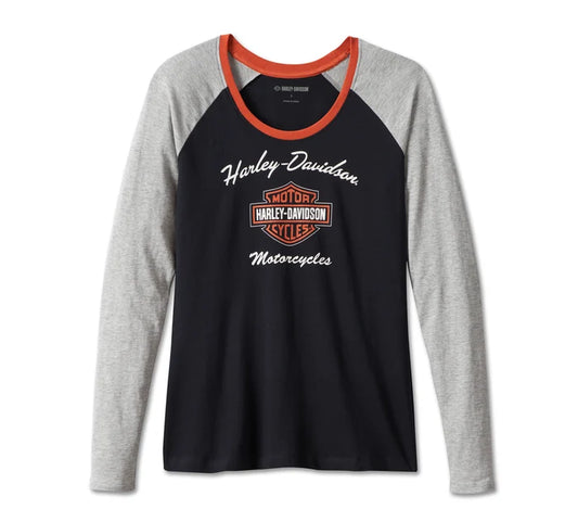 Harley-Davidson® Women's First-Class Long Sleeve Raglan Tee - Colorblocked - Black Beauty