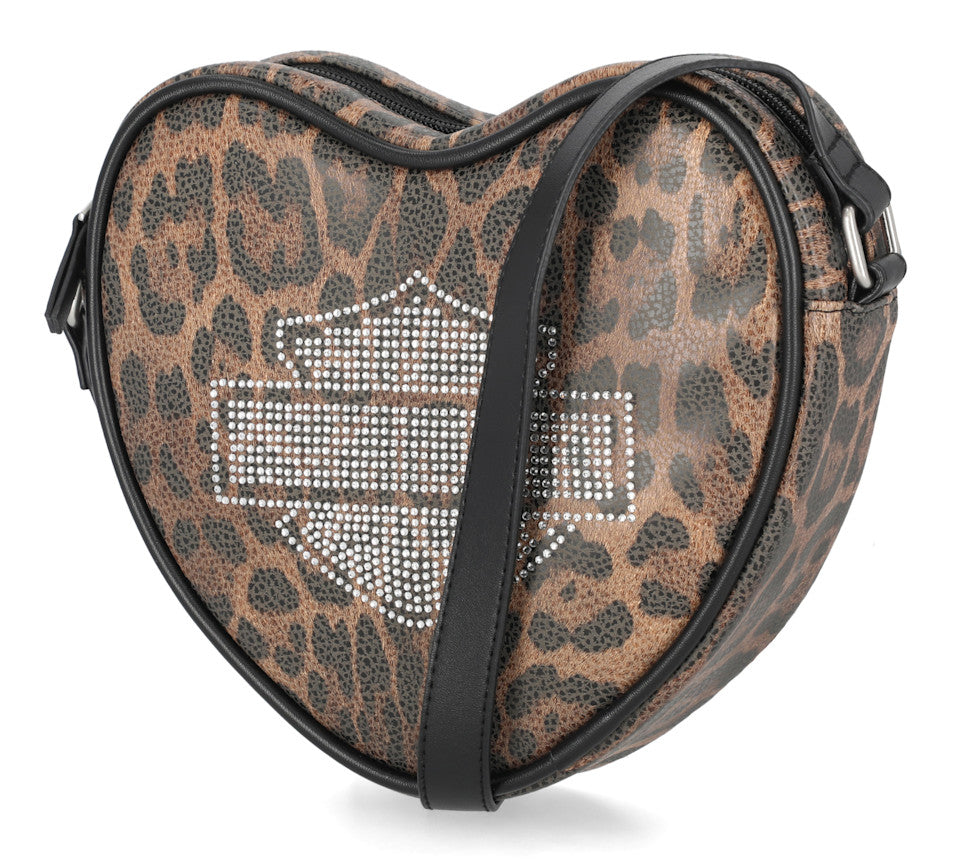 Harley-Davidson® Leopard Rhinestone Heart Crossbody Bag