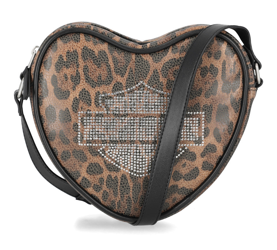 Harley-Davidson® Leopard Rhinestone Heart Crossbody Bag