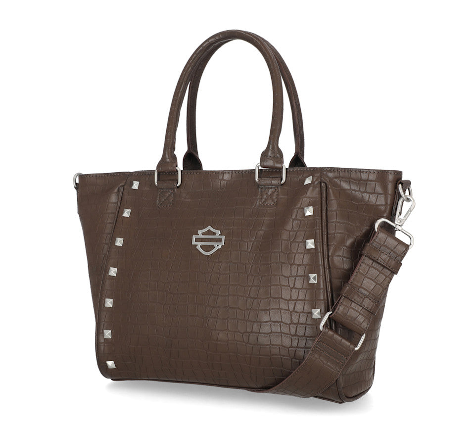 Harley-Davidson® Croco Satchel Bag - Brown
