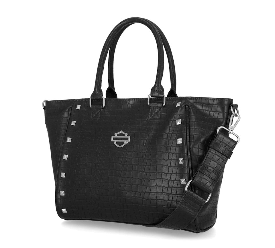 Harley-Davidson® Croco Satchel Bag - Black