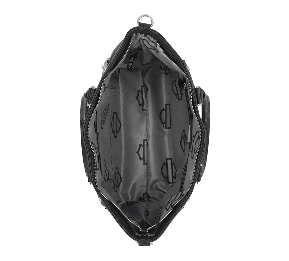 Harley-Davidson® Croco Satchel Bag - Black