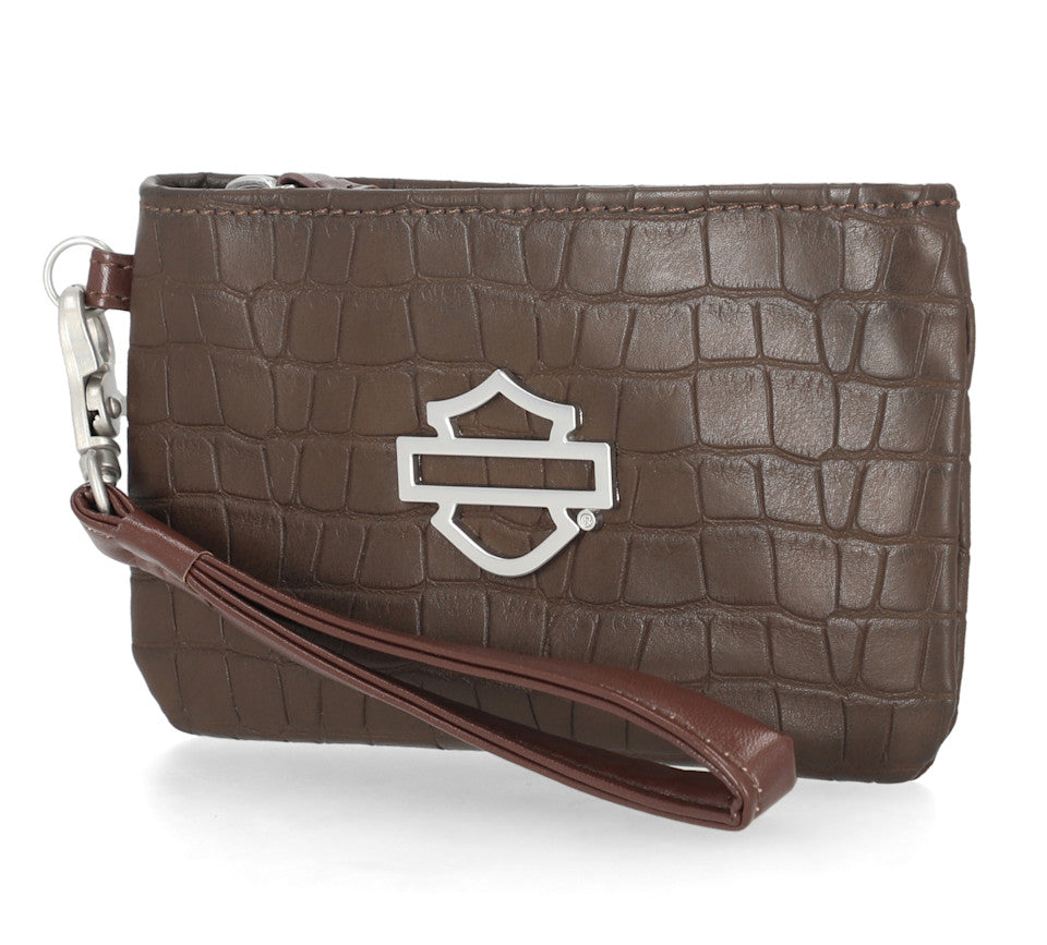Harley-Davidson® Croco Coin Case Wallet With Wristlet - Brown