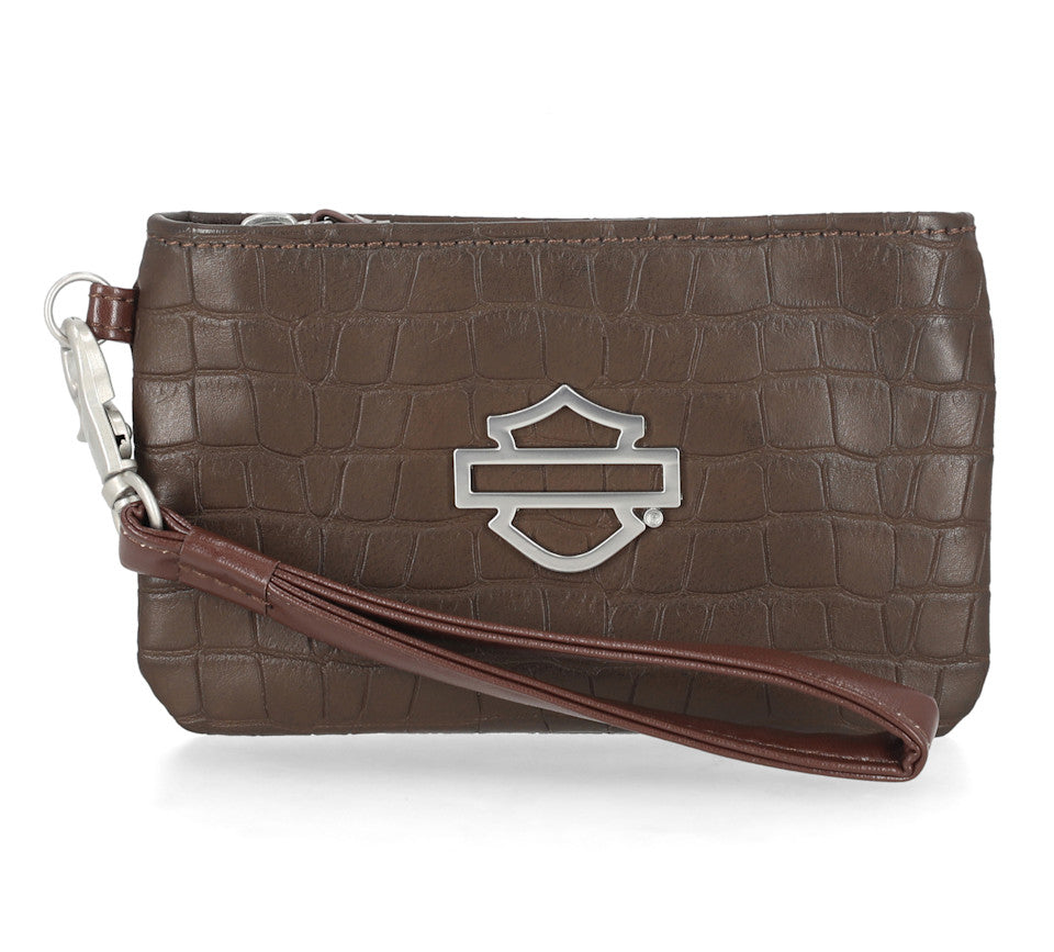 Harley-Davidson® Croco Coin Case Wallet With Wristlet - Brown