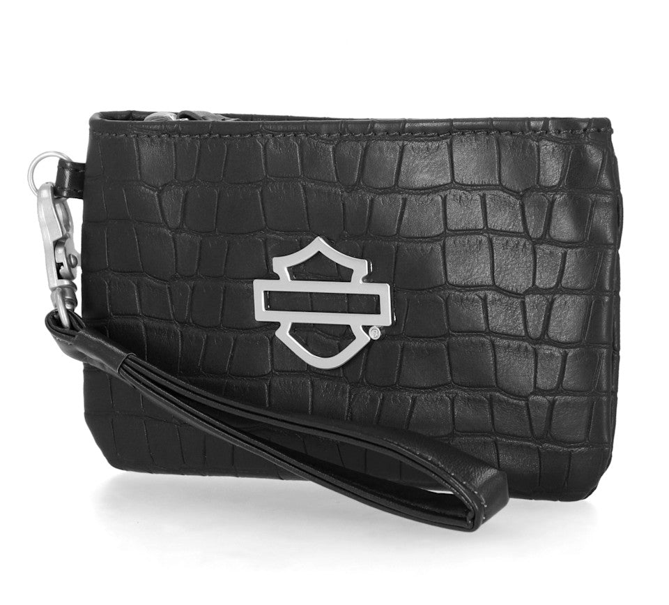 Harley-Davidson® Croco Coin Case Wallet With Wristlet - Black