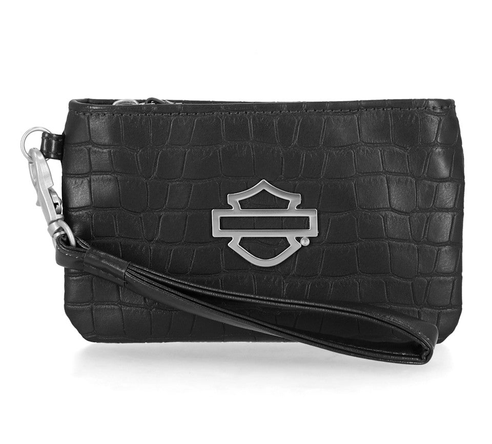 Harley-Davidson® Croco Coin Case Wallet With Wristlet - Black