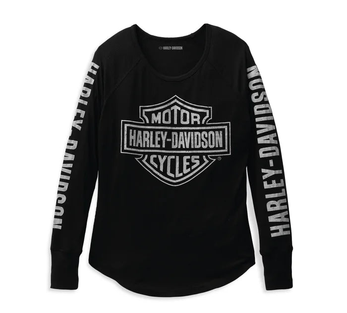 Harley-Davidson® Women's Authentic Bar & Shield Rib-Knit Top - Black Beauty 2