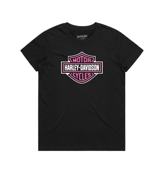 Gasoline Alley Harley-Davidson® Ladies Bar & Shield Dealer Tee – Black/Pink