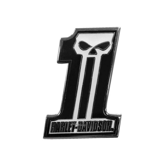 Harley-Davidson® 1.25 inch #1 Skull Dark Custom Pin - Black & White Finish