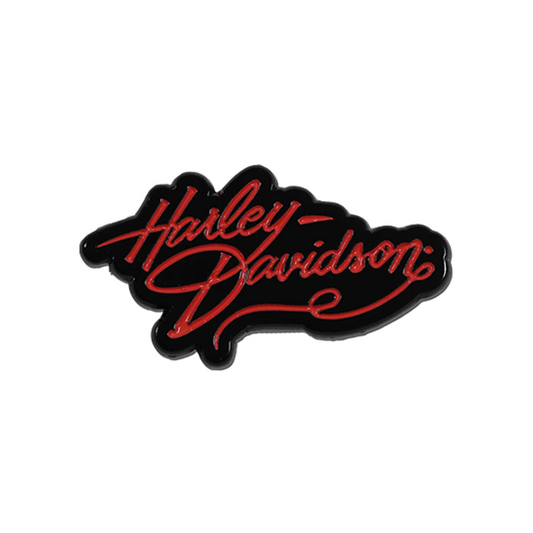 Harley-Davidson® 1.25 inch Harley Gal Text Metal Pin - Gloss Black/Pink Finish