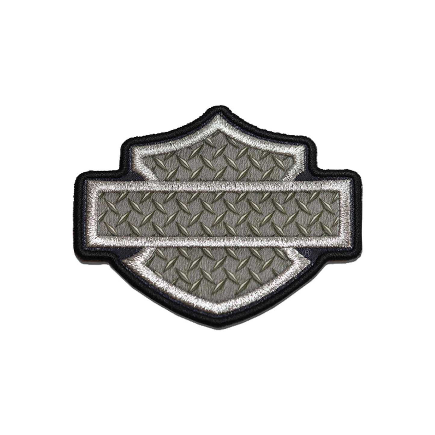 Harley-Davidson® 3.5 inch Toolbox Bar & Shield Logo Emblem Sew On Patch - Silver/Grey